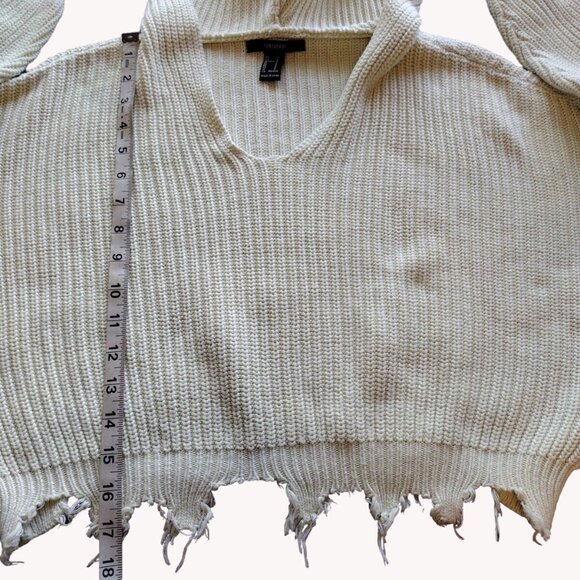 Forever 21 Sweater Small Cropped Hooded Knit Raw Hem - Picture 6 of 12